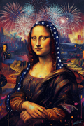 Patriotic Mona Lisa with fireworks digital art print
